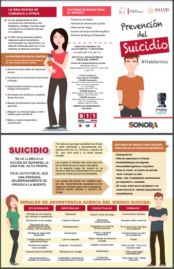 Llama Salud Sonora a observar señales para prevenir suicidio. 