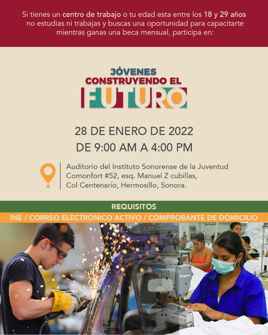 Instituto Sonorense de la Juventud invita a formar parte del programa “Jóvenes Construyendo el Futuro”