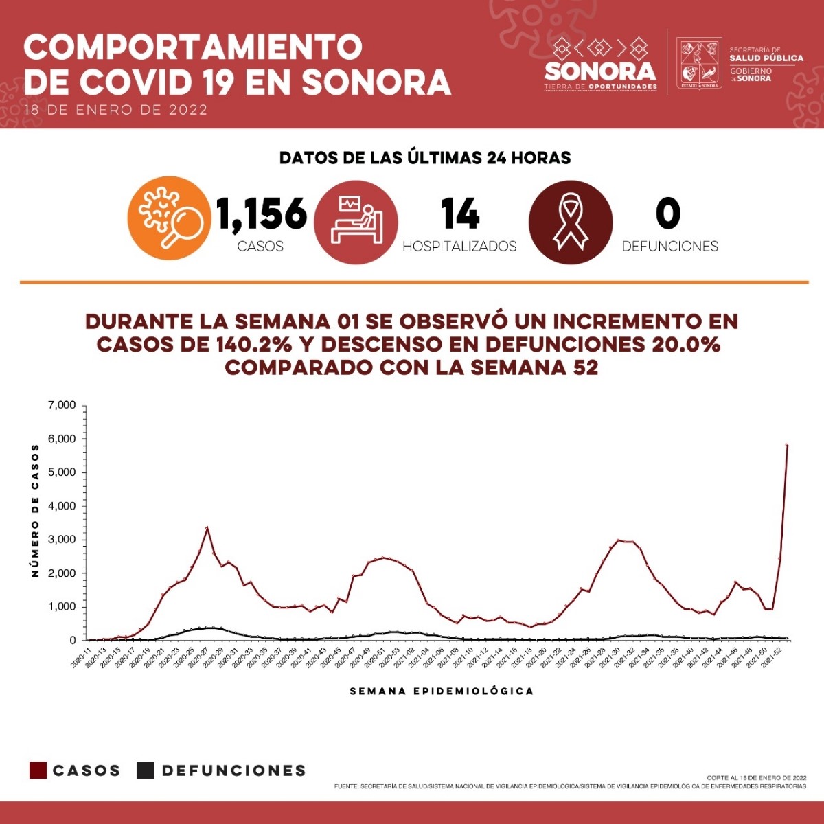 Informa Secretaría de Salud mil 156 casos y cero defunciones por Covid-19