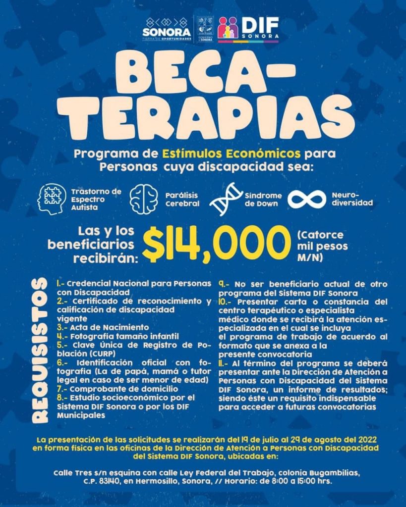 Seguirá abierta la convocatoria de Beca-Terapias hasta el 29 de agosto: DIF Sonora