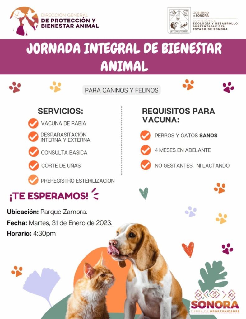 Llevarán Jornada Integral de Bienestar Animal al ejido Zamora de Hermosillo