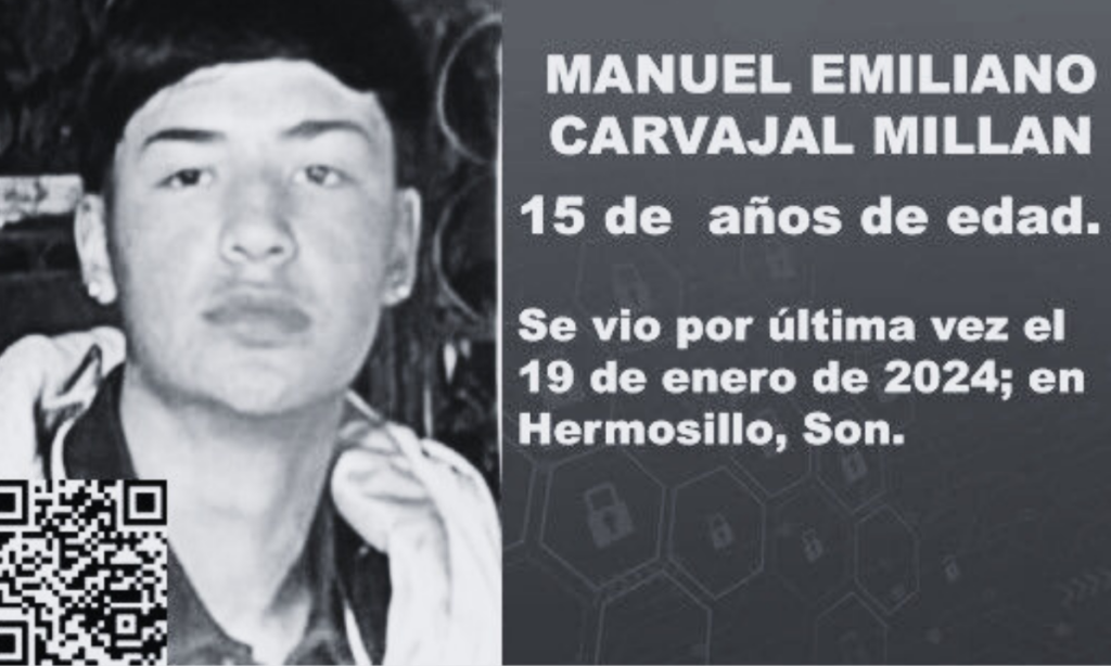 Alerta Amber por joven de 15 años desaparecido en Hermosillo