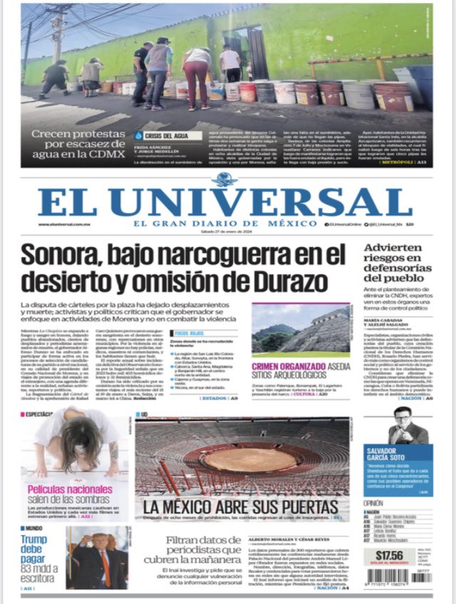 Gobierno de Sonora envia réplica aclaratoria al Periódico El Universal