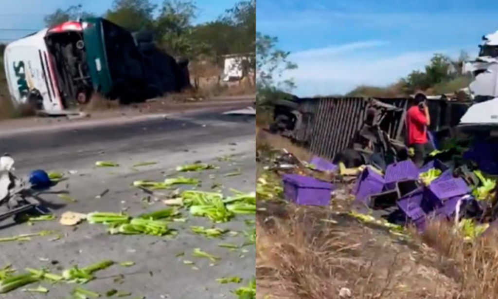 Registran choque entre autobús de pasajeros y un tráiler de carga