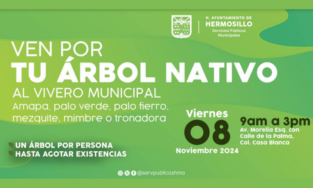 Donarán 500 árboles nativos este viernes en Vivero Municipal de Hermosillo