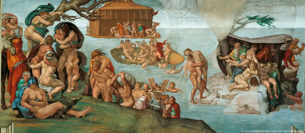 Pintura "El diluvio universal" de Michelangelo Bonarroti.
Al costado inferior izquierdo aparece la figura femenina con aparente cáncer de mama.
Imagen: Fine Art Images/Heritage Images/Heritage Images/IMAGO