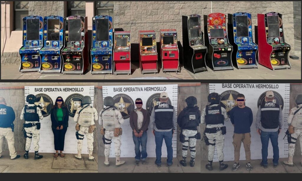 En operativo conjunto capturan a tres personas, aseguran drogas y máquinas tragamonedas en Hermosillo